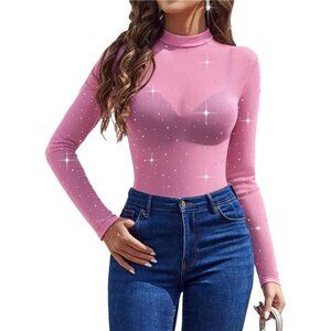 Mesh Top Women Rhinestone Sheer Tops